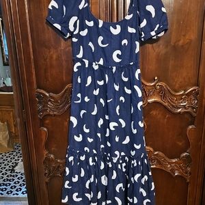 Navy and White Patterned Dress Polo By Ralph Lauren Linen Nautical Dresd 4